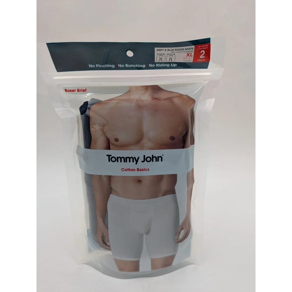 Tommy John Cotton Basics Boxer Briefs 2 Pack Grey Blue XL 9 Inseam 10011041060